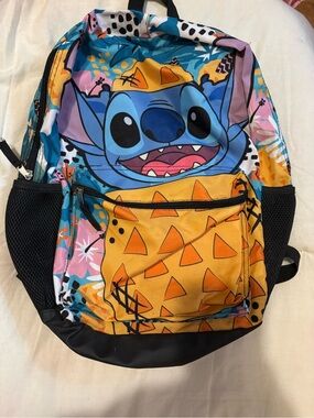 Disney Blue and Orange Stitch Kids Backpack with Pink and Black Accents
